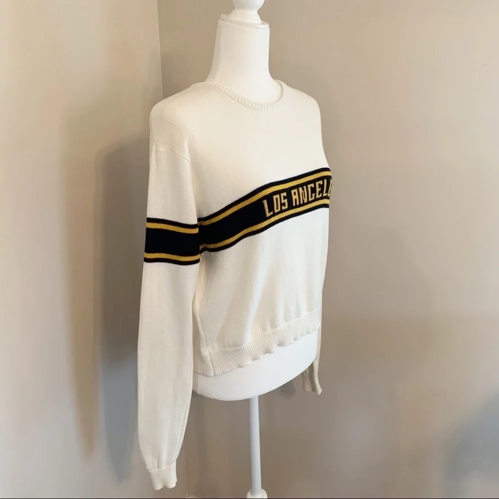 SOLD! Brandy Melville Women’s One Size White Los Angeles Knit Collegiate Sweater - Picture 3 of 8
